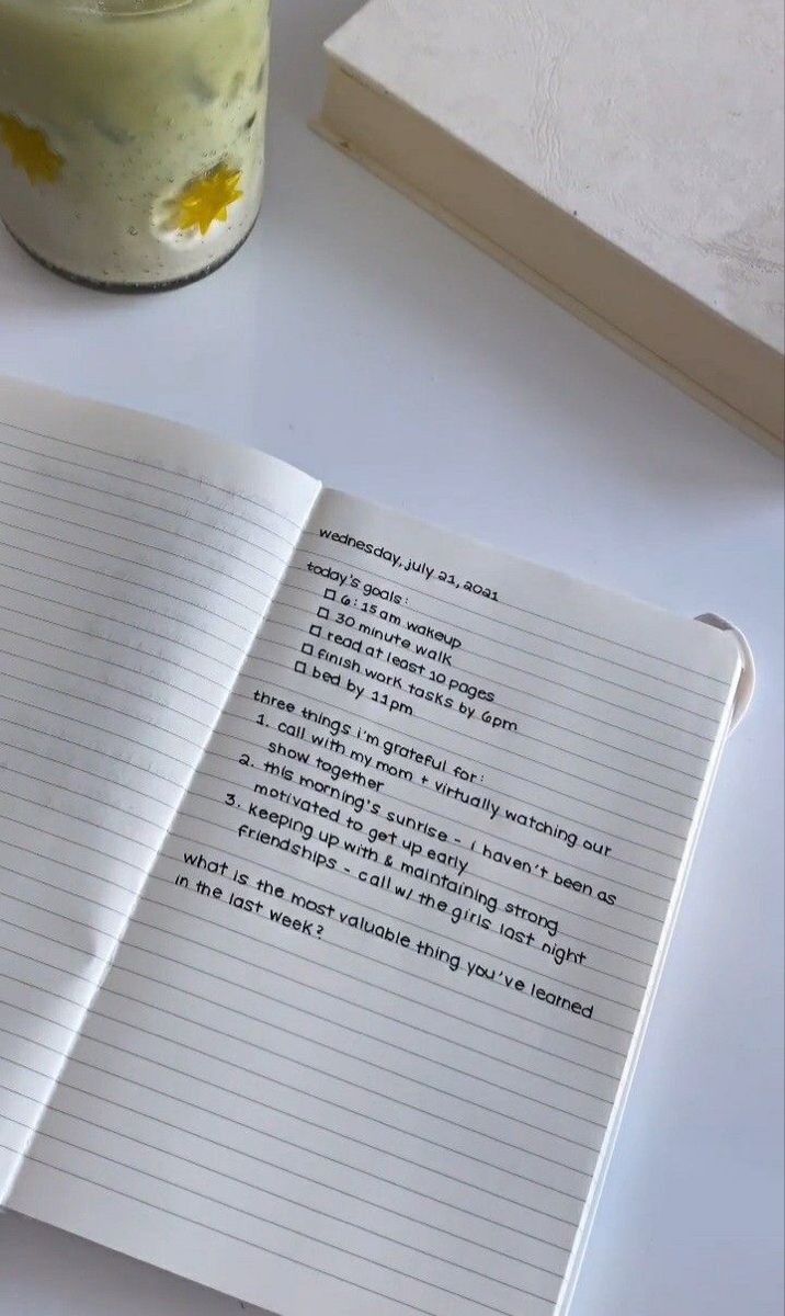 A journal showing a daily planning routine